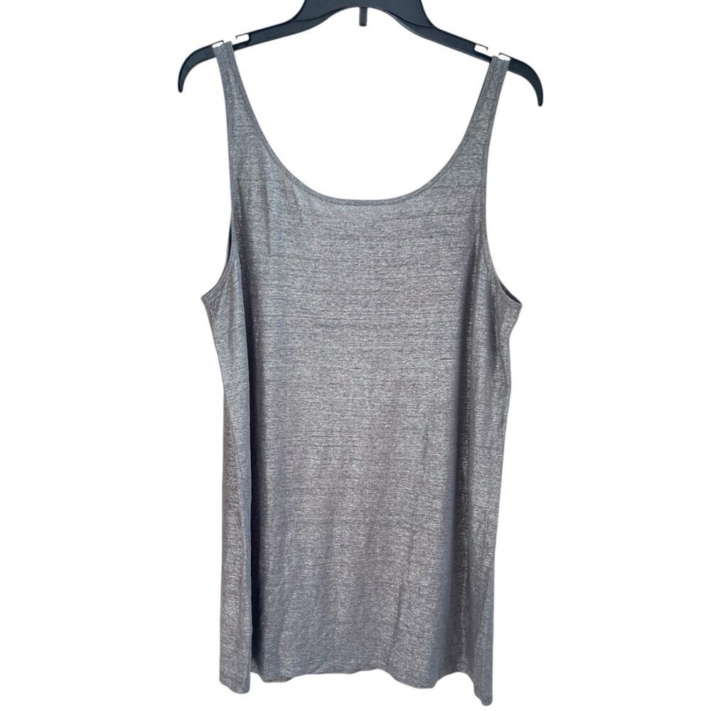 Eileen Fisher Organic Linen Sz L Shimmer Tank Top Tunic Metallic Silver Gray - Picture 2 of 5